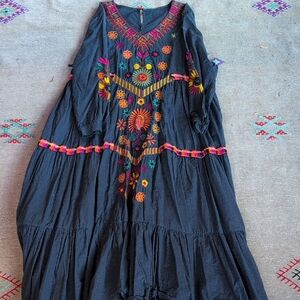 Embroidered Blue Bohemian Dress